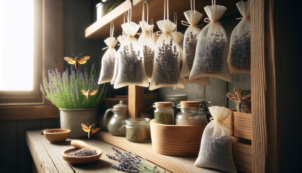 A-serene-rustic-kitchen-with-wooden-shelves.-On-the-shelves-are-several-small-lavender-sachets-made-of-light-semi-transparent-fabric-with-visible-d